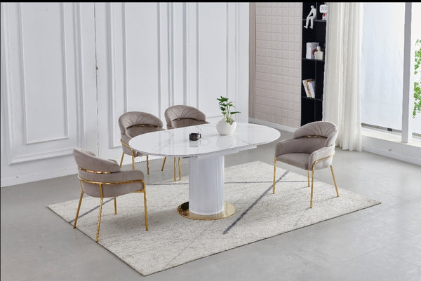 Table a Manger Rallonge Ceramique Sofia Pied Dore