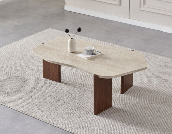 Table Basse Zora Effet Travertin Pied Noyer