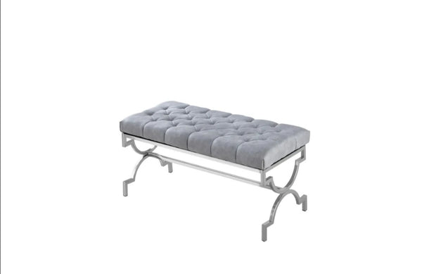Banquette Cross Capitonne Chrome Velours Gris