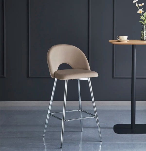 Tabouret de Bar Teddy Pied Argent Velours