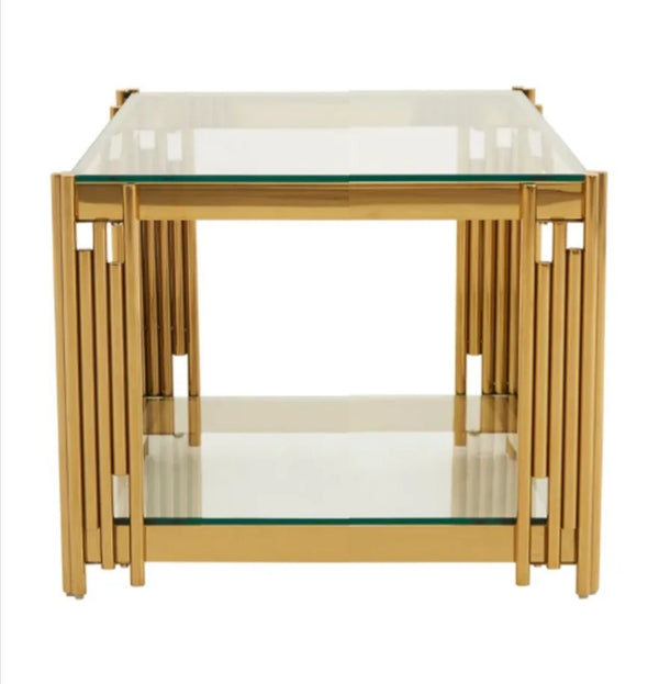 Gueridon Flute Gold Double Plateau Transparent 50x50x55 CM