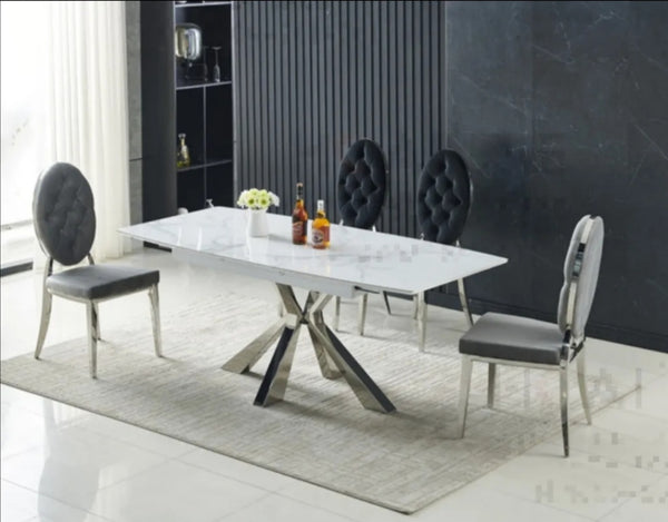Table Spike Rallonge Ceramique Pied Argent