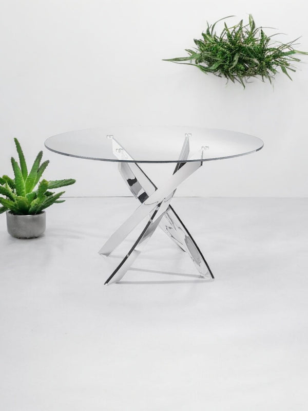 Table Rond Olivia Transparent Pied Argent