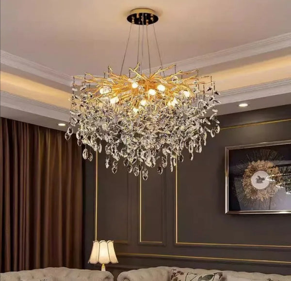 Lustre Nidoya Dore En Crystal Avec Cables Reglables 70x80x50 CM