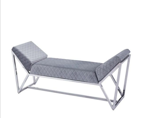 Banquette Lounge Chrome Velours Gris 160x45x58 CM