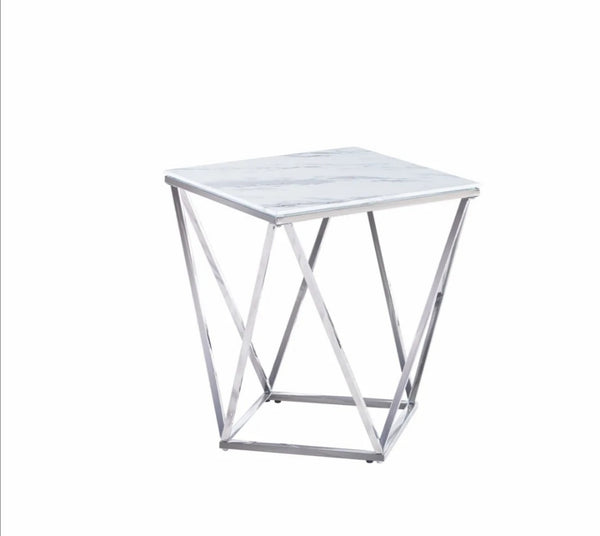 Bout de Canape Alina Chrome Marbre Blanc 50x50 CM
