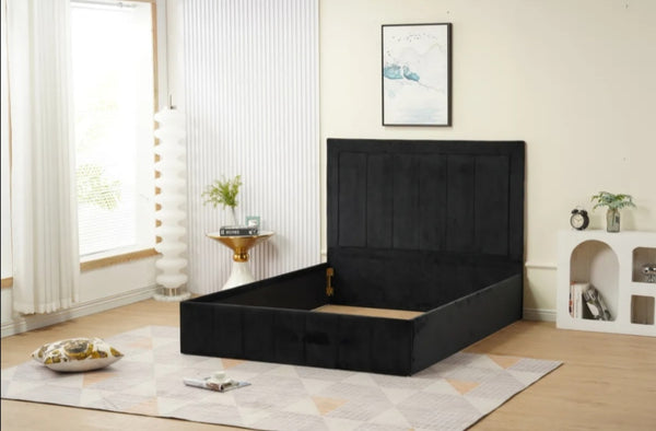 Cadre de Lit Polo 140x190 CM Velours Noir Vendu Sans Sommier