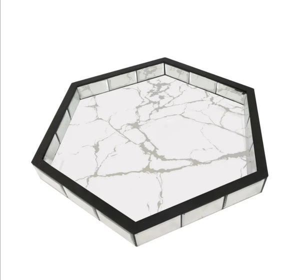 Plateau Rond Verre Marbre Blanc