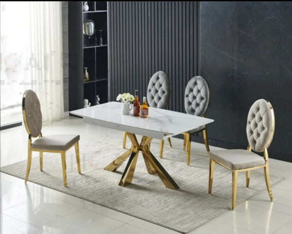 Table Spike Rallonge Ceramique Pied Dore