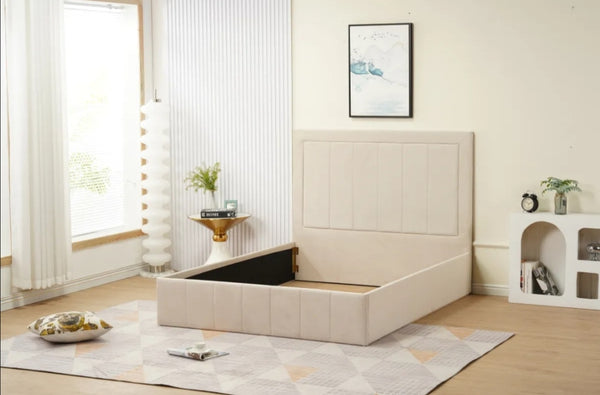 Cadre de Lit Polo 160x200 CM Velours Beige Vendu Sans Sommier
