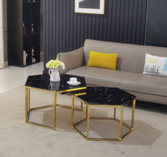 Table Basse Gigogne Duo Hexagone Pied Dore