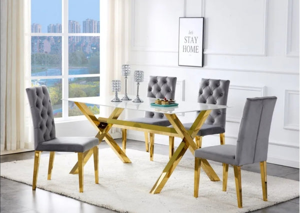 Table Repas Ixe Metal Gold Marbre Blanc 180x90x75 CM