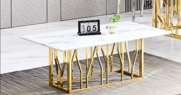 Table Basse Portofino Pied Gold Marbre Blanc 120x70 CM