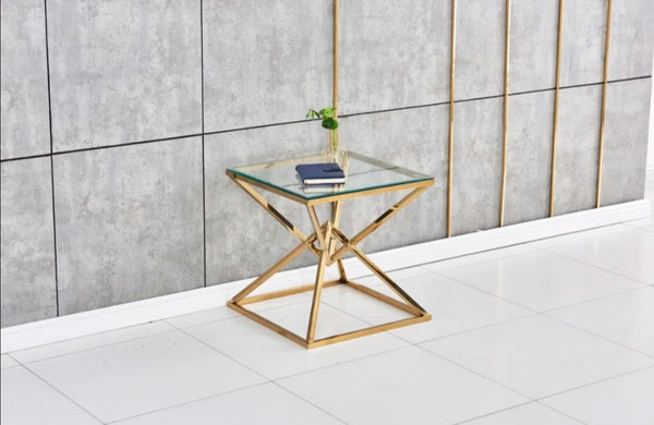 Gueridon Pyramide Transparent 55x55x55 CM Pied Gold
