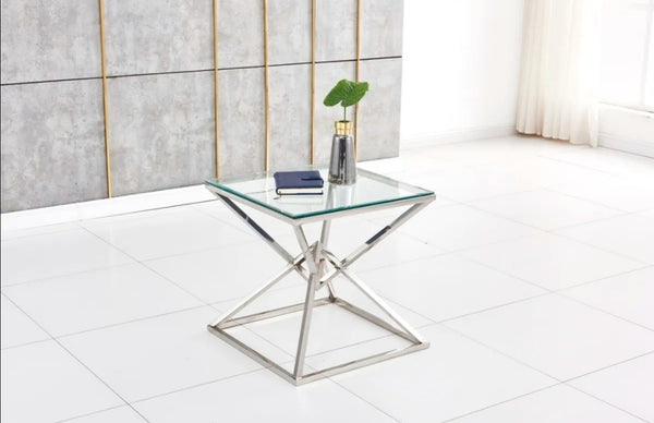 Gueridon Pyramide Transparent 55x55x55 CM Pied Chrome