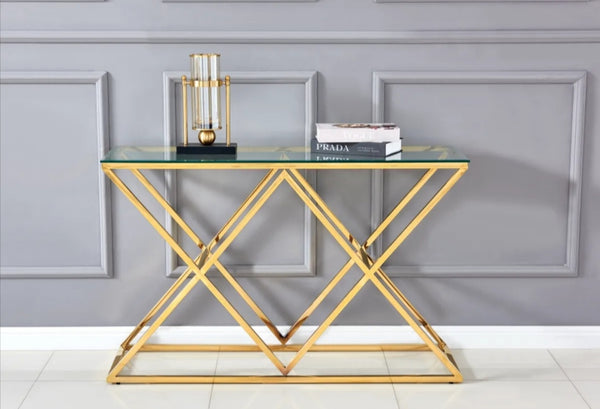 Console Triangle Transparent 120x40 CM Pied Gold