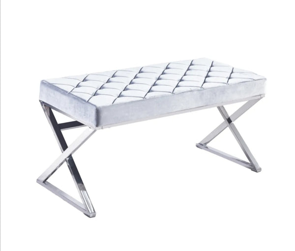 Banquette Olympe Chrome Velours Gris 97x44x46 CM
