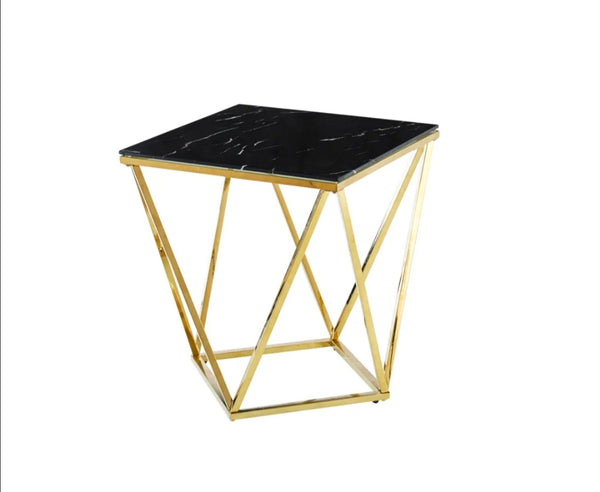 Bout de Canape Alina Gold Marbre Noir 50x50 CM