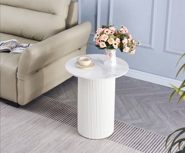 Gueridon Valmy Plateau Ceramique Pied Beige