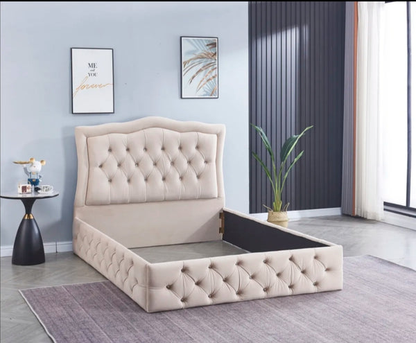 Cadre de Lit Trend 160x200 Velours Beige Vendu Sans Sommier