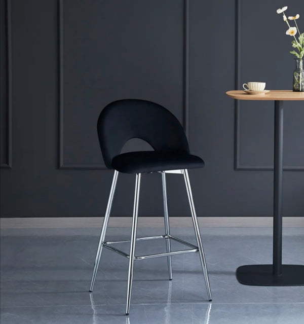 Tabouret de Bar Teddy Pied Argent Velours