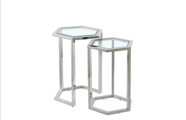 Gueridon Gigogne Hexagona Pied Argent